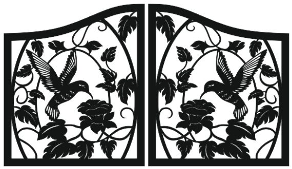 Laser Cut Iron gate with hummingbirds Vector File free