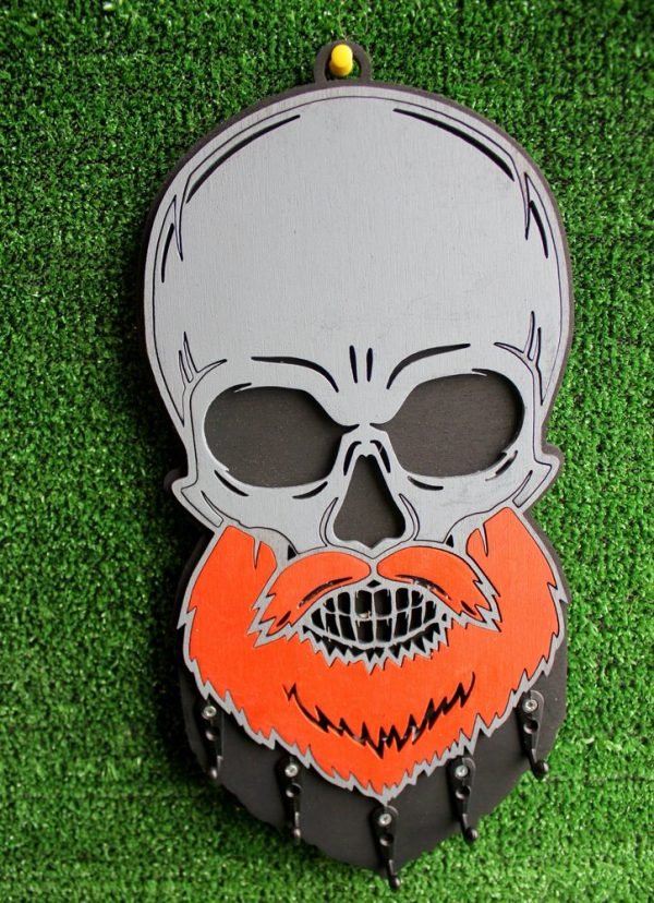 Laser Cut Key Hanger Beard Skull Free Vector
