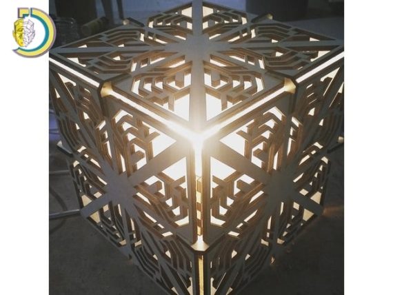Laser Cut Light Cube with Patterns Free Vector