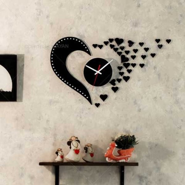 Laser Cut Love Design Flying Hearts Wall Clock CDR File