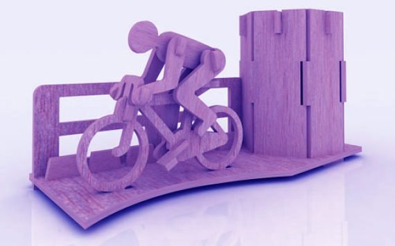 Laser Cut Man with Bicycle Pencil Holder Drawing