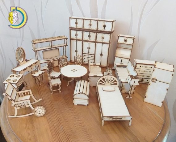 Laser Cut Miniature Dollhouse Furniture Set Free CDR Vector