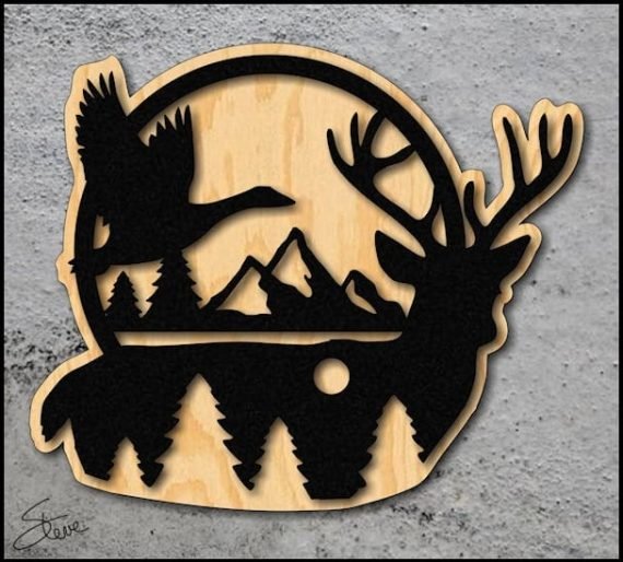 Laser Cut Nature Plaque Deer Scroll Saw Wood Art