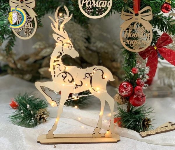 Laser Cut New Year's Deer Christmas Decor Free Vector