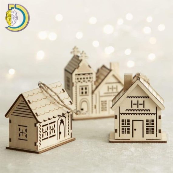 Laser Cut New Year's Houses Free Vector cdr Download