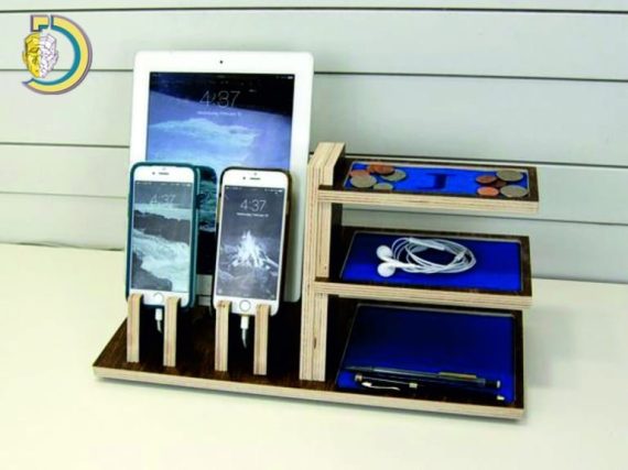 Laser Cut Organizer Stand for Devices CDR Free Vector