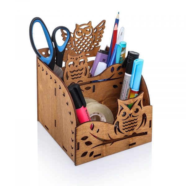 Laser Cut Owl Wooden Desktop Organizer Office Supplies Storage Rack Free Vector