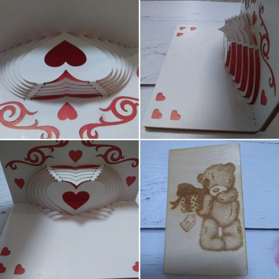 Laser Cut Paper 3D Folding Heart Greeting Card CDR File