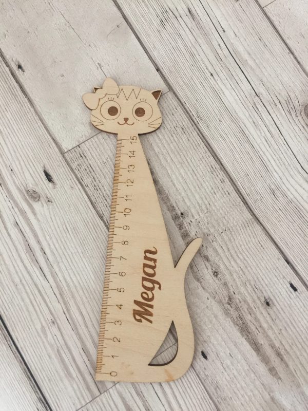 Laser Cut Personalised Wooden Ruler Cat Shape Free CDR Vectors Art