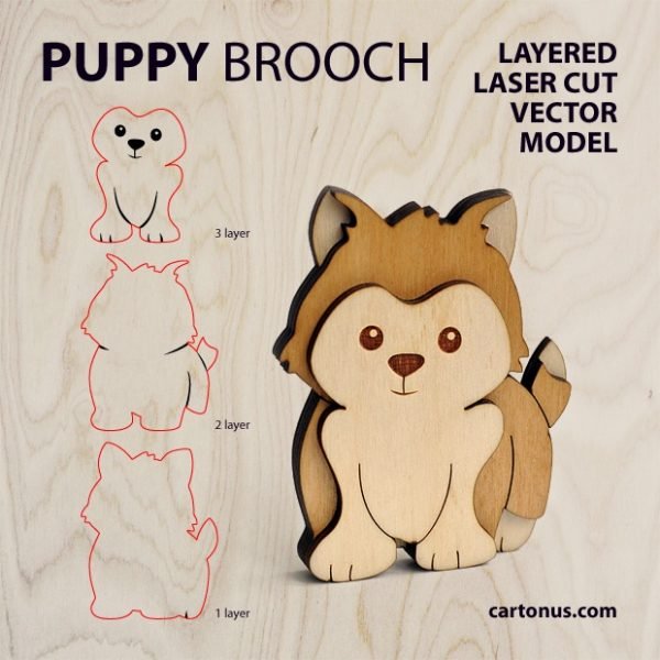 Laser Cut Puppy Brooch Vector