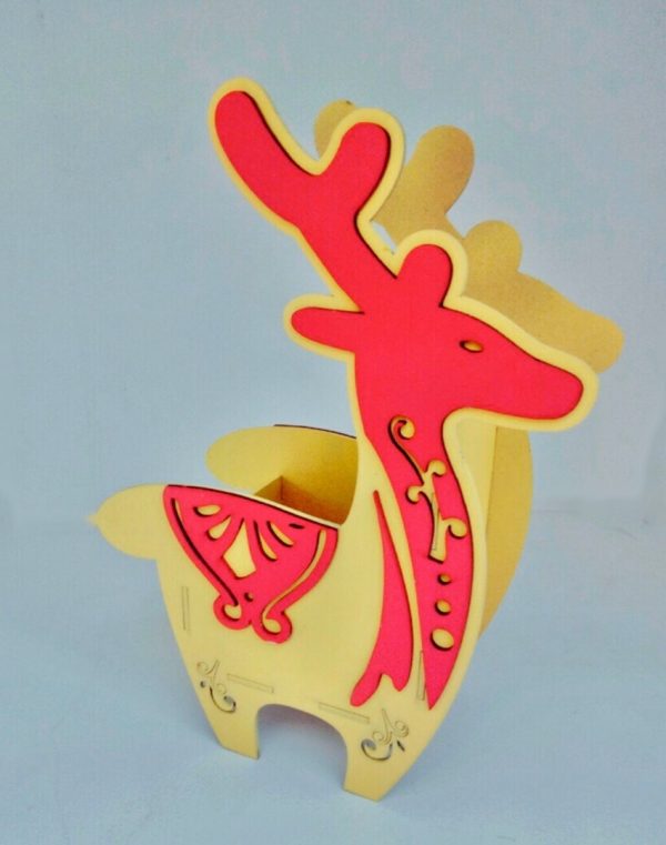 Laser Cut Reindeer Pen Holder Desk Organizer Free CDR Vectors Art
