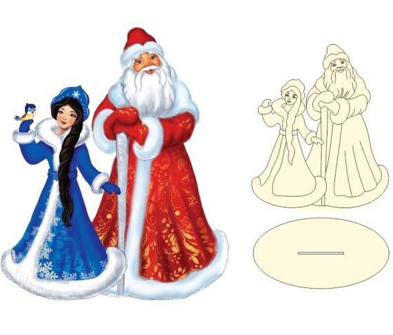 Laser Cut Santa Clause And Snowmaiden Christmas Decoration CDR File