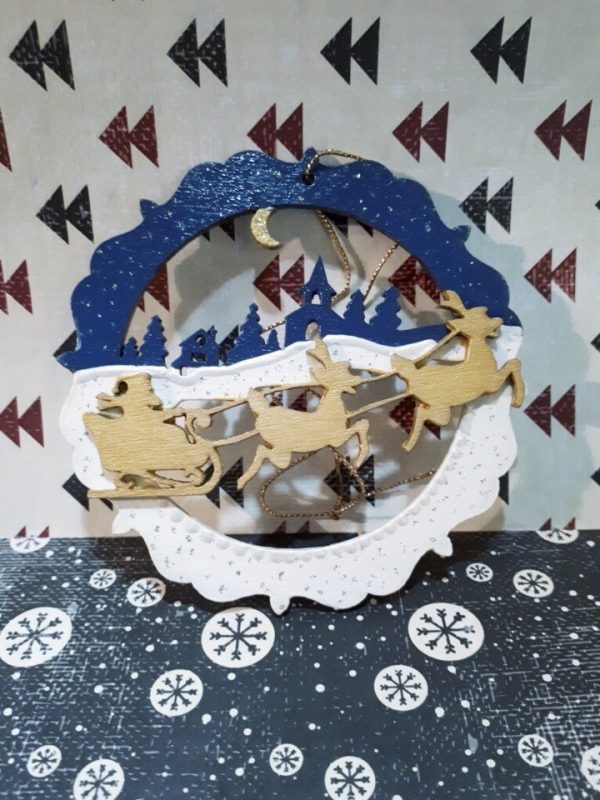 Laser Cut Santa Sleigh And Reindeer Wall Decor Christmas Decoration CDR File