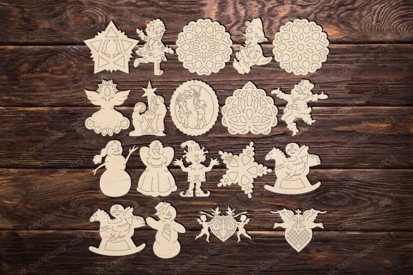 Laser Cut Set of Christmas toys Free Vector
