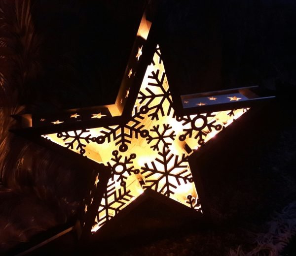 Laser Cut Star Lamp Snowflake Night Light New Year Lamp Free CDR Vectors Art