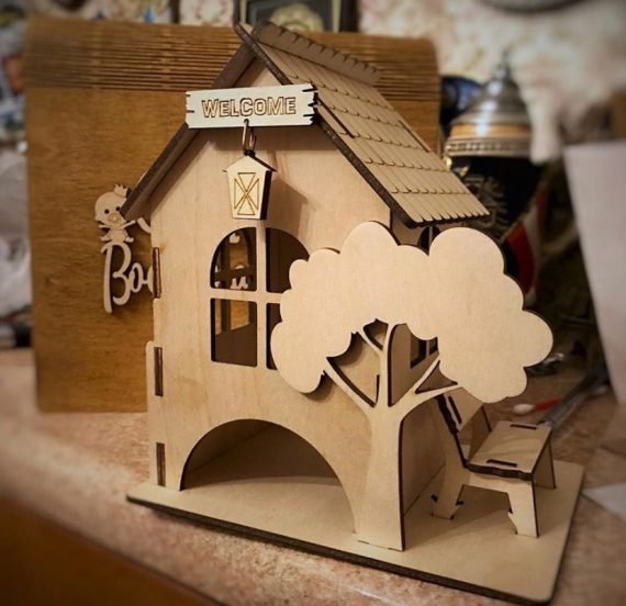 Laser Cut Tea House with Bench CDR File