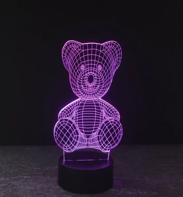 Laser Cut Teddy Bear 3D Illusion Lamp Free Vector