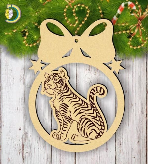 Laser Cut Tiger in Christmas Ball Christmas Decor Free Vector