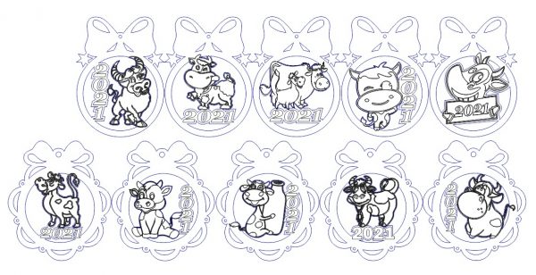 Laser Cut Toys, bulls and cows Christmas decor Free Vector