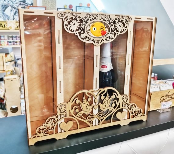 Laser Cut Two Bottle And Two Glass Wood Wine Box CDR File