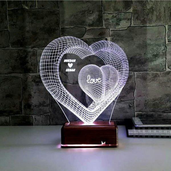 Laser Cut Two Hearts 3d Optical Illusion Lamp Led Night Light Ai File