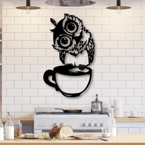 Laser Cut Wall Art Owl Sitting On Cup CDR File Free