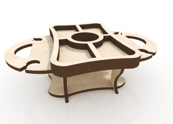 Laser Cut Wine Table Wine Bottle And Glasses Holder CDR File
