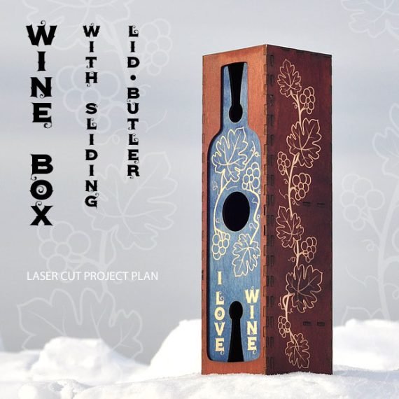 Laser Cut Wine box with sliding lid-butler Vector