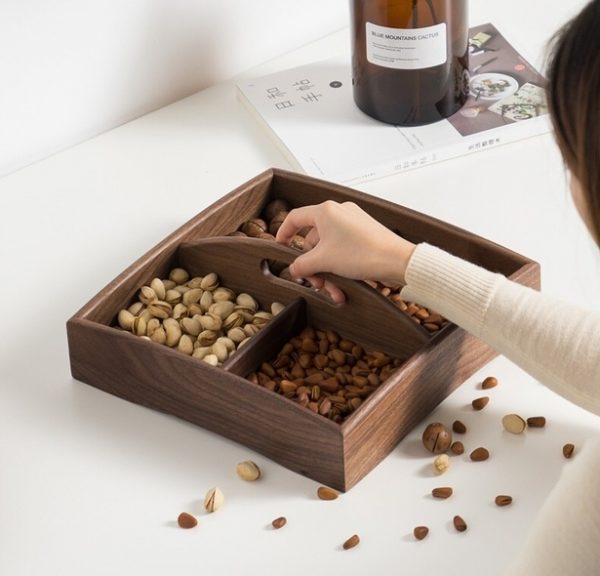 Laser Cut Wood Tray With Handle Snacks Dry Fruit Box Candy Dish Creative Tray Fruit Plate Free DXF File