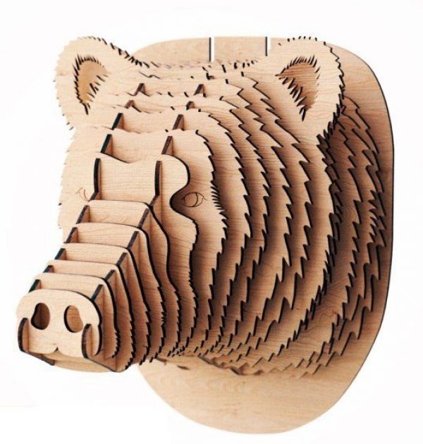 Laser Cut Wooden Animal Head Bear Head Wall Decor