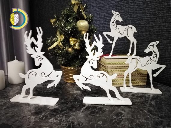 Laser Cut Wooden Christmas Deer Decorations CDR Free Vector