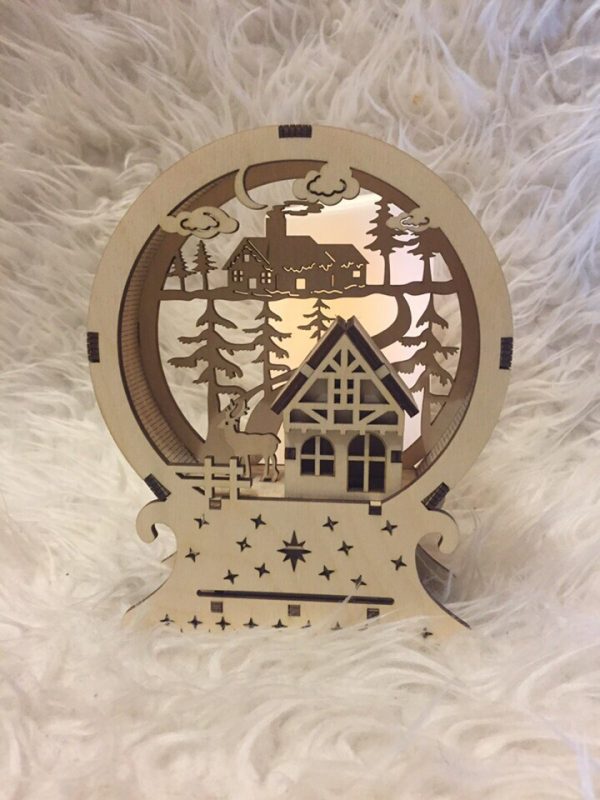 Laser Cut Wooden Christmas House Lamp Free Vector