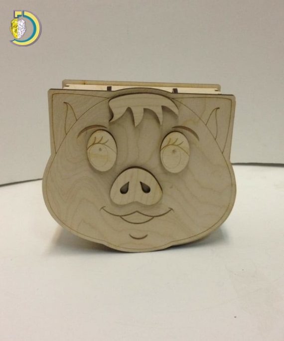 Laser Cut Wooden Cute Pig Gift Box CDR Free Vector
