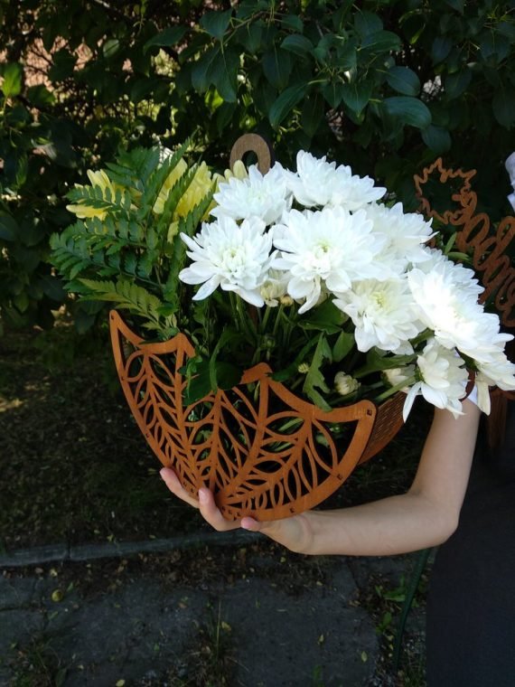Laser Cut Wooden Decorative Flower Basket CDR File
