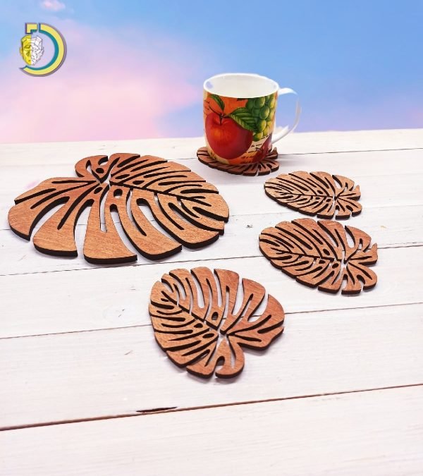 Laser Cut Wooden Decorative Tea Coaster Free Vector