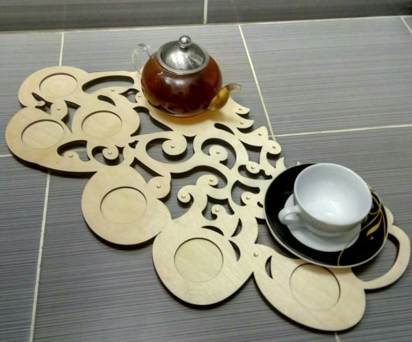 Laser Cut Wooden Decorative Tea Tray Free DXF File