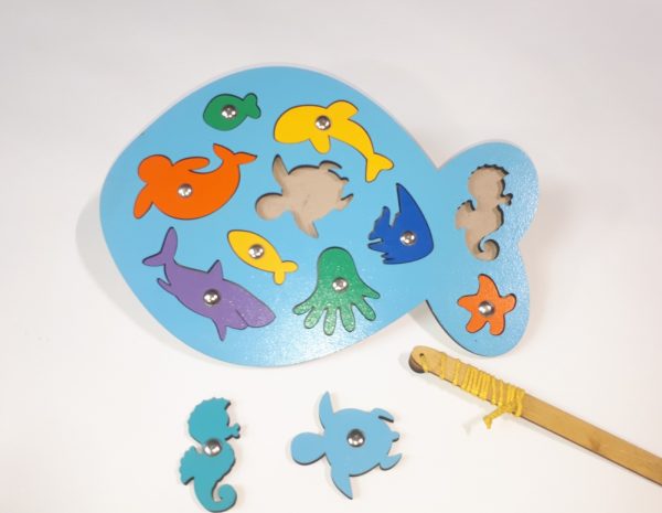 Laser Cut Wooden Fish Puzzle Educational Toy Sea Creature Peg Puzzle Free CDR Vectors Art