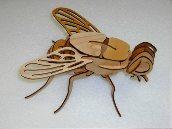 Laser Cut Wooden Fly 3D Puzzle Model Template Free