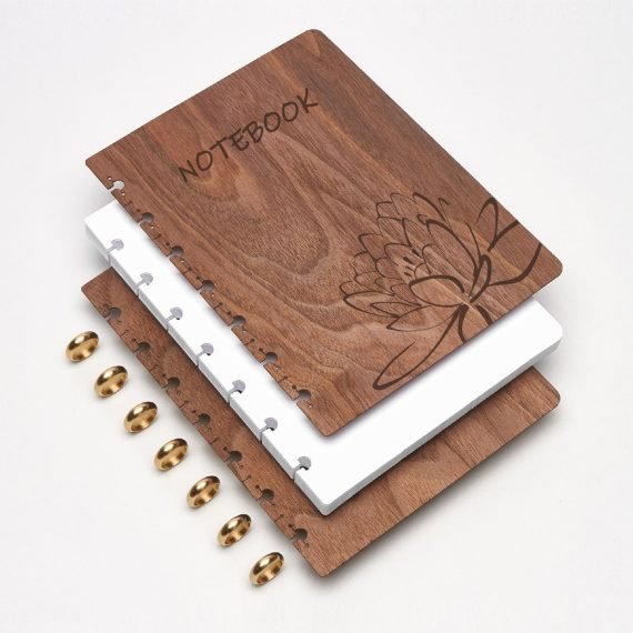 Laser Cut Wooden Notebook Cover With Lotus Flower Engraving CDR File