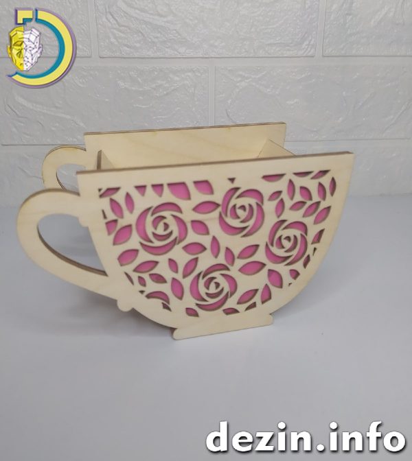 Laser Cut Wooden Tea Cup Planter Flower Pot Free Vector cdr Download