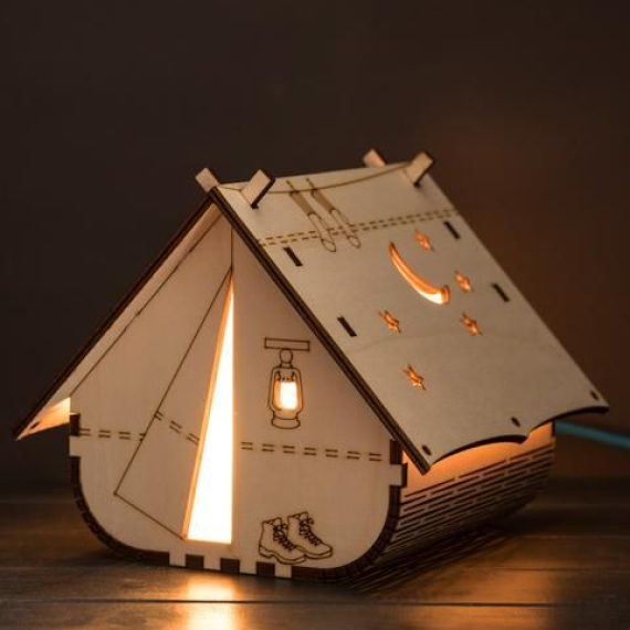 Laser Cut Wooden Tent Shape Night Light Lamp Free Vector