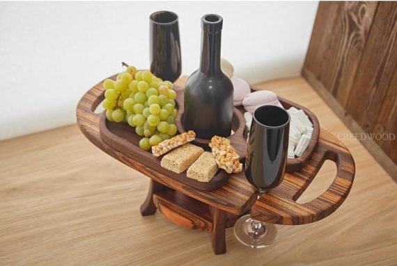 Laser Cut Wooden Wine Table And Glass Holder CDR File