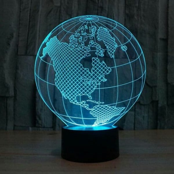 Laser Cut World Globe Night Light Lamp Drawing