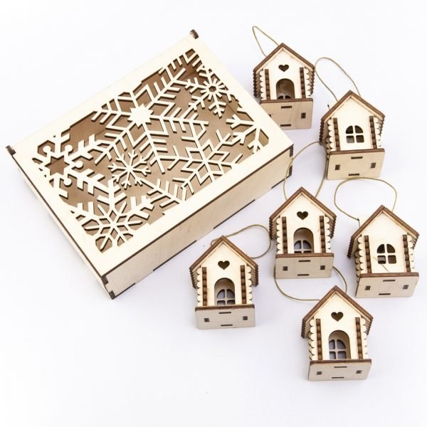 Laser Cut box with snowflakes, a house for a garland vector file free