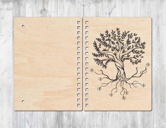 Laser Cut cover for notebook with wood Layout DXF File