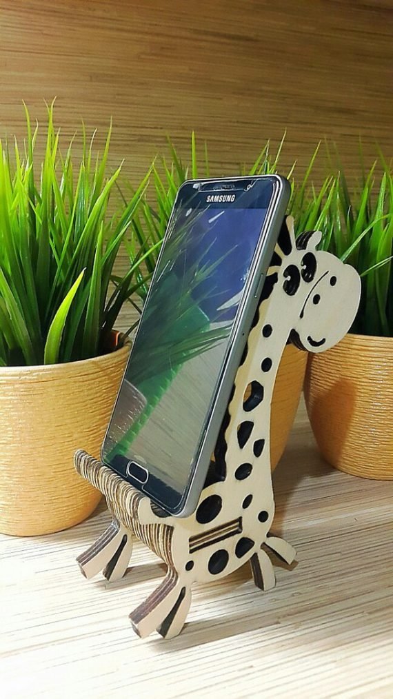 Laser Cut giraffe shaped phone stand