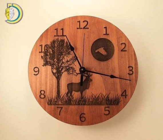 Laser Engraved Wall Clock with Deer CDR Free Vector