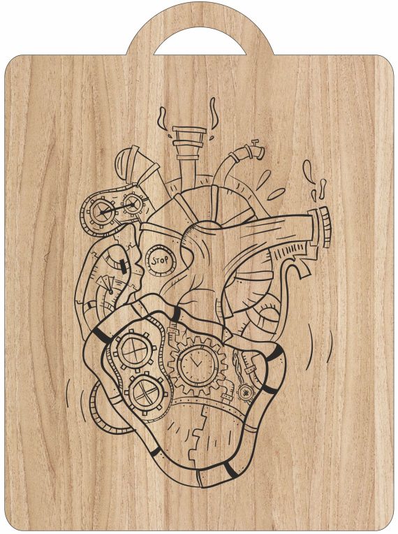 Laser Engraving Mechanical Heart Art On Cutting Board CDR File