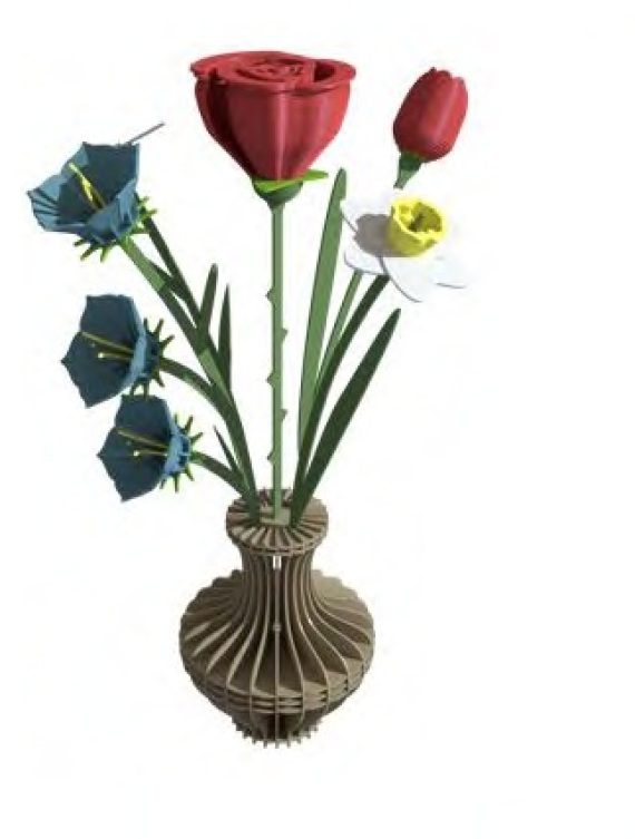 Laser cut wooden Flower with vase free vector
