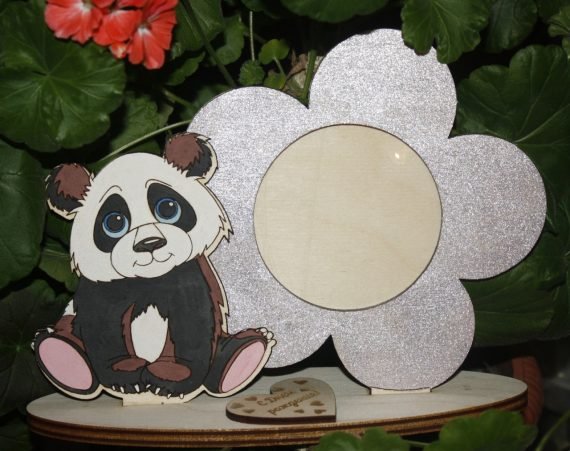 Laser cut wooden photo frame panda set free vector